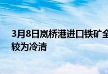 3月8日岚桥港进口铁矿全天价格下跌0-10。市场交投情绪较为冷清